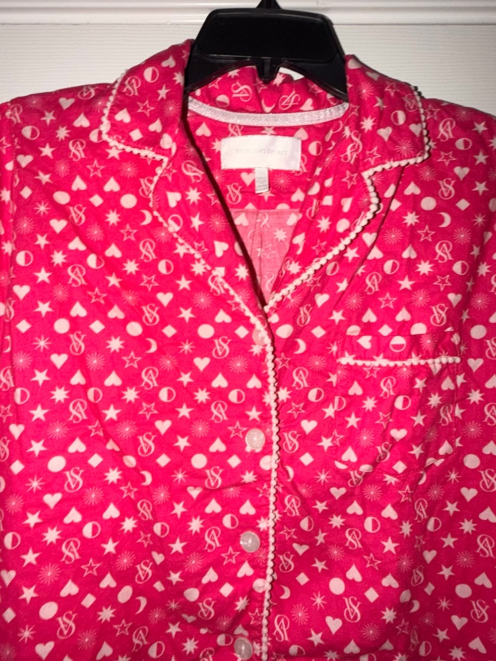Y2K Victoria’s Secret Pink Pajama Set Hearts Stars VS Logo Medium Short - Picture 3 of 10